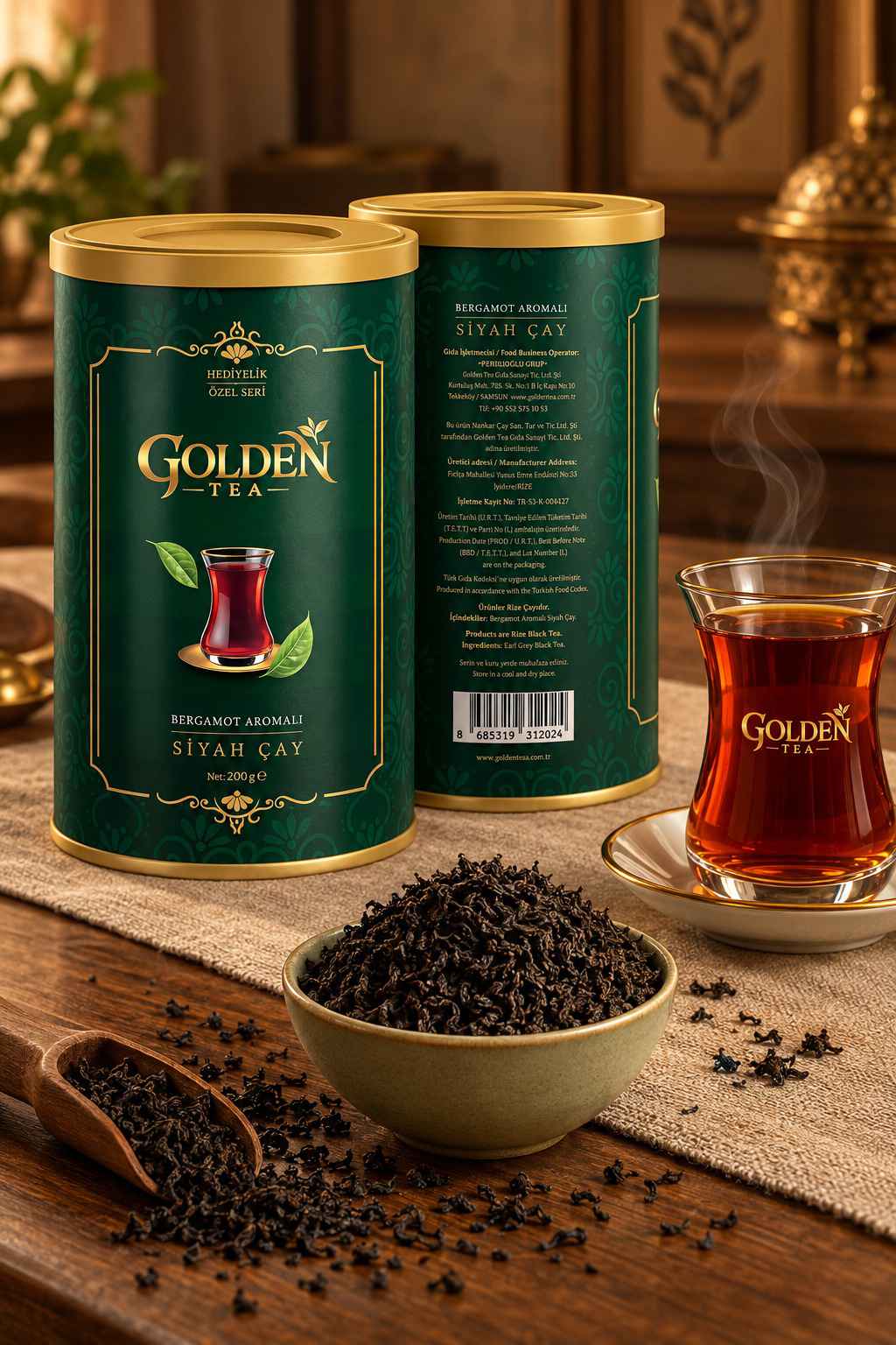 Bergamot Aromalı Siyah Çay - Yeşil Silindir Kutu - 200 Gr