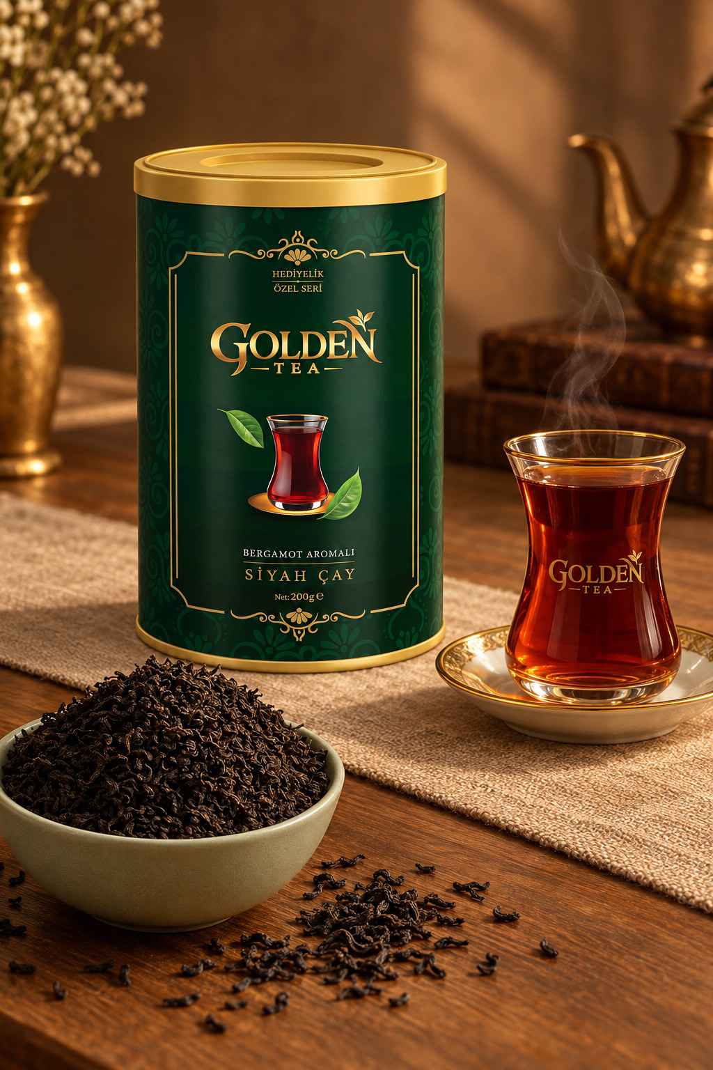 Bergamot Aromalı Siyah Çay - Yeşil Silindir Kutu - 200 Gr